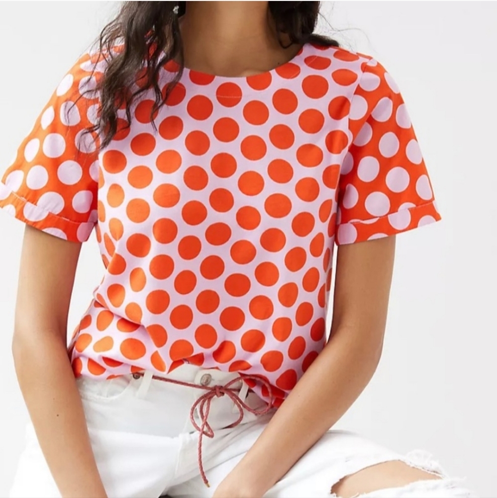 Anthropologie Maeve Classic Tee Pink and Orange Polka-dot Size Medium